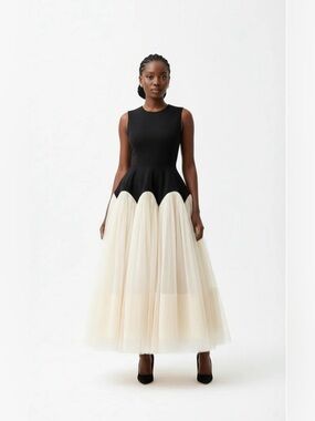 Commense Black & Cream Tulle Maxi Dress